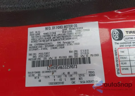 2005 Ford Mustang Gt z USA, uszkodzony, nr VIN 1ZVHT85H655259073